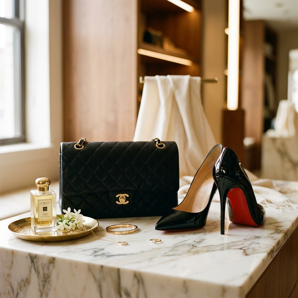 Designer accessories, handbags, jewelry, and shoes
